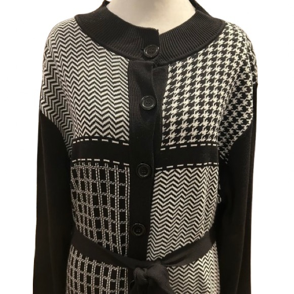 Alfred Dunner Black & White Geometric Knit Dress 1X Belted Office Chic Retro - Picture 8 of 11